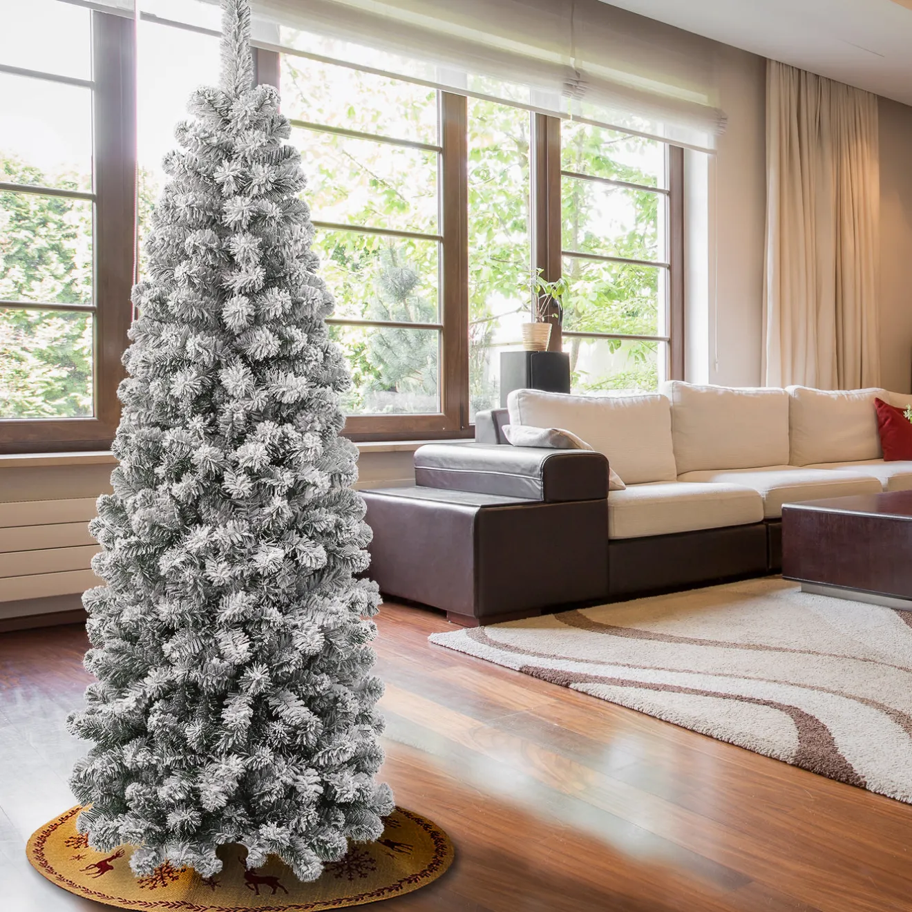 Sale 6 ft. Acacia Pencil Slim Flocked Tree Unlit|6 To 6.5 Feet