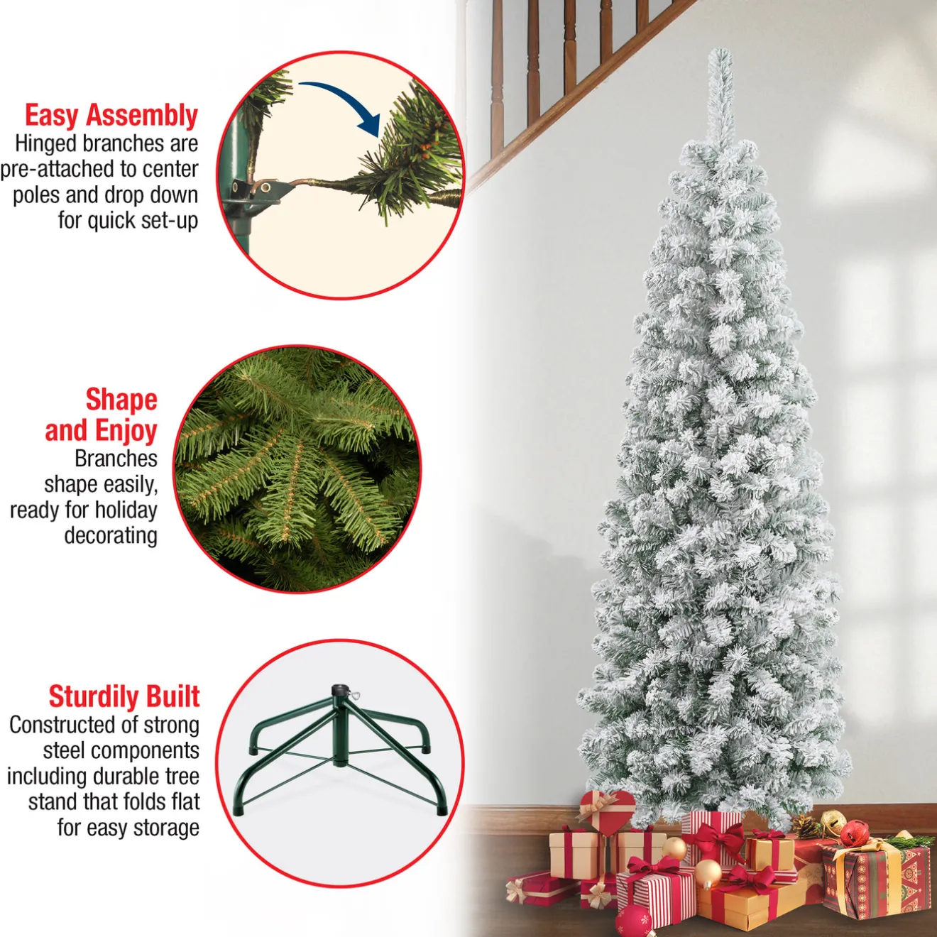 Sale 6 ft. Acacia Pencil Slim Flocked Tree Unlit|6 To 6.5 Feet
