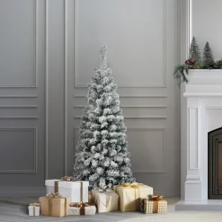 New 4.5 ft. Acacia Pencil Slim Flocked Tree Pencil Slim|Unlit