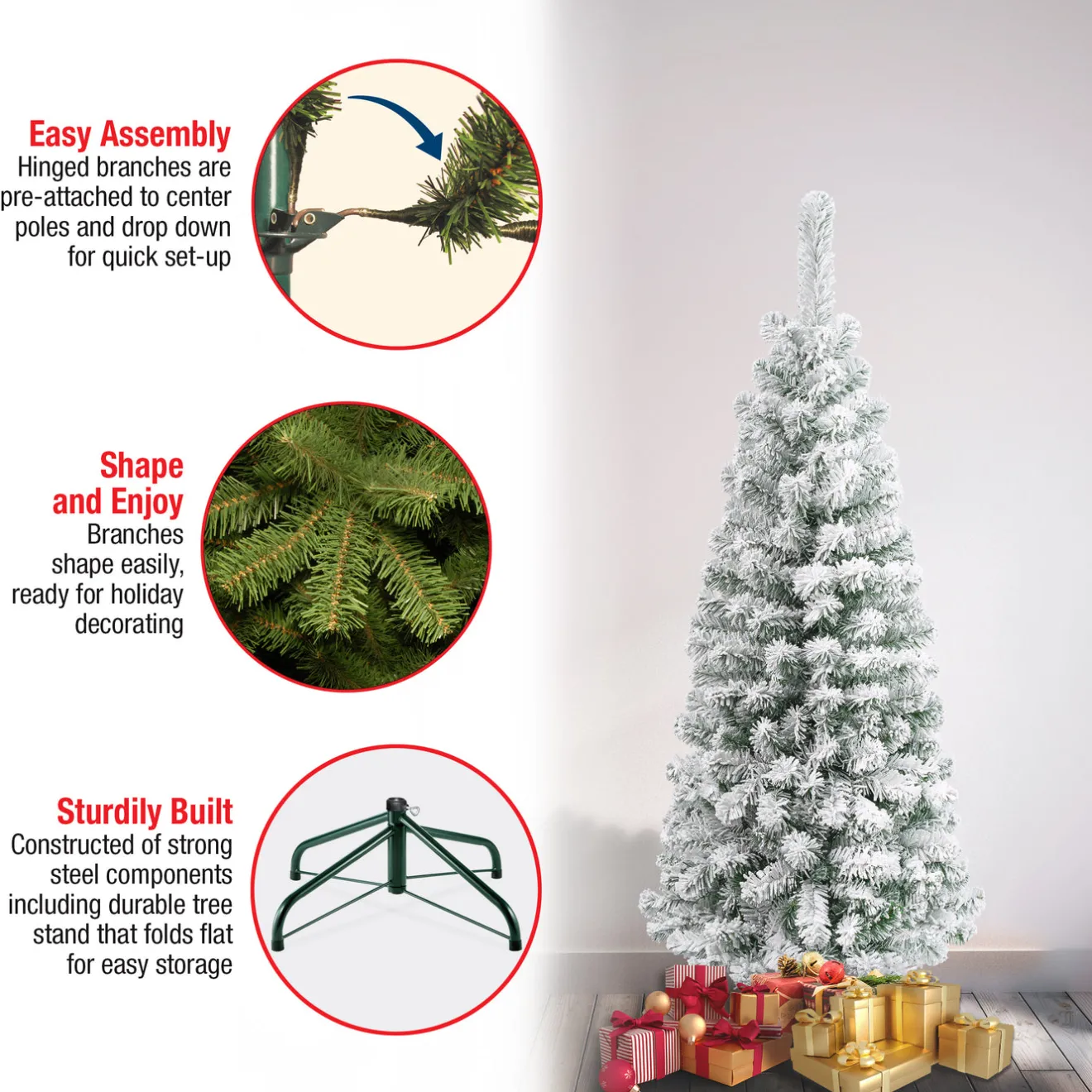 New 4.5 ft. Acacia Pencil Slim Flocked Tree Pencil Slim|Unlit