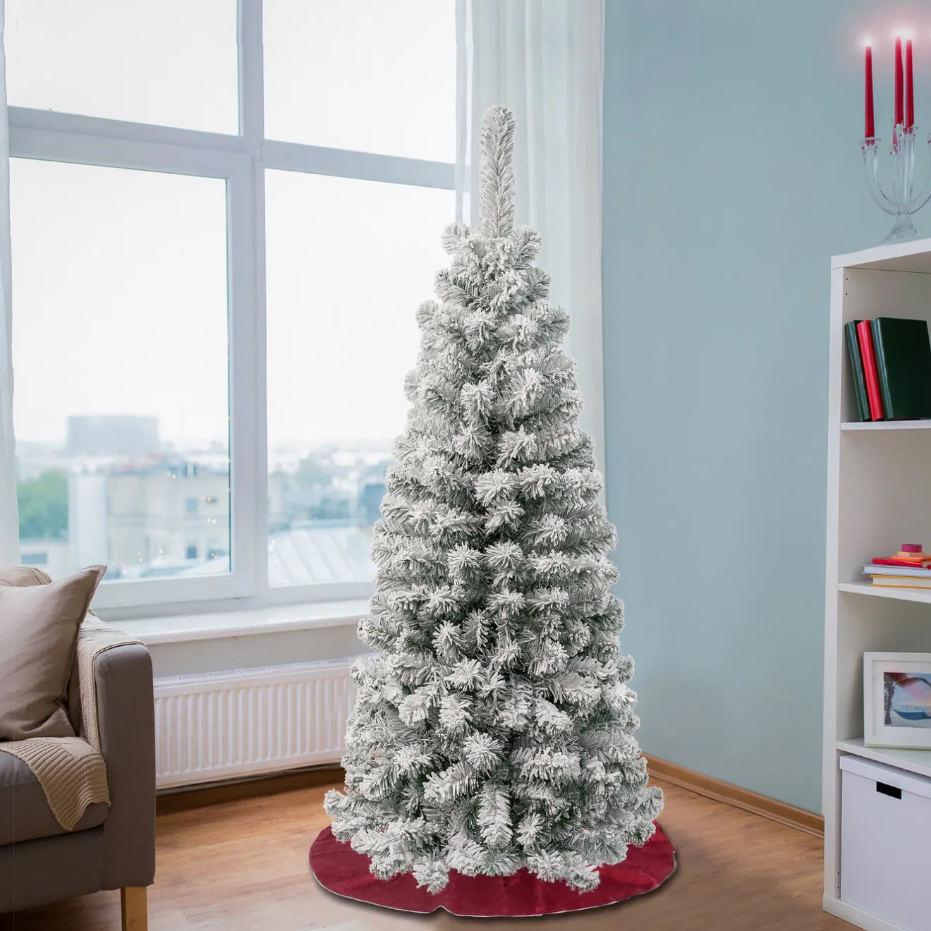 New 4.5 ft. Acacia Pencil Slim Flocked Tree Pencil Slim|Unlit