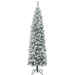 Hot 7.5 ft. Acacia Pencil Slim Flocked Tree Pencil Slim|Unlit