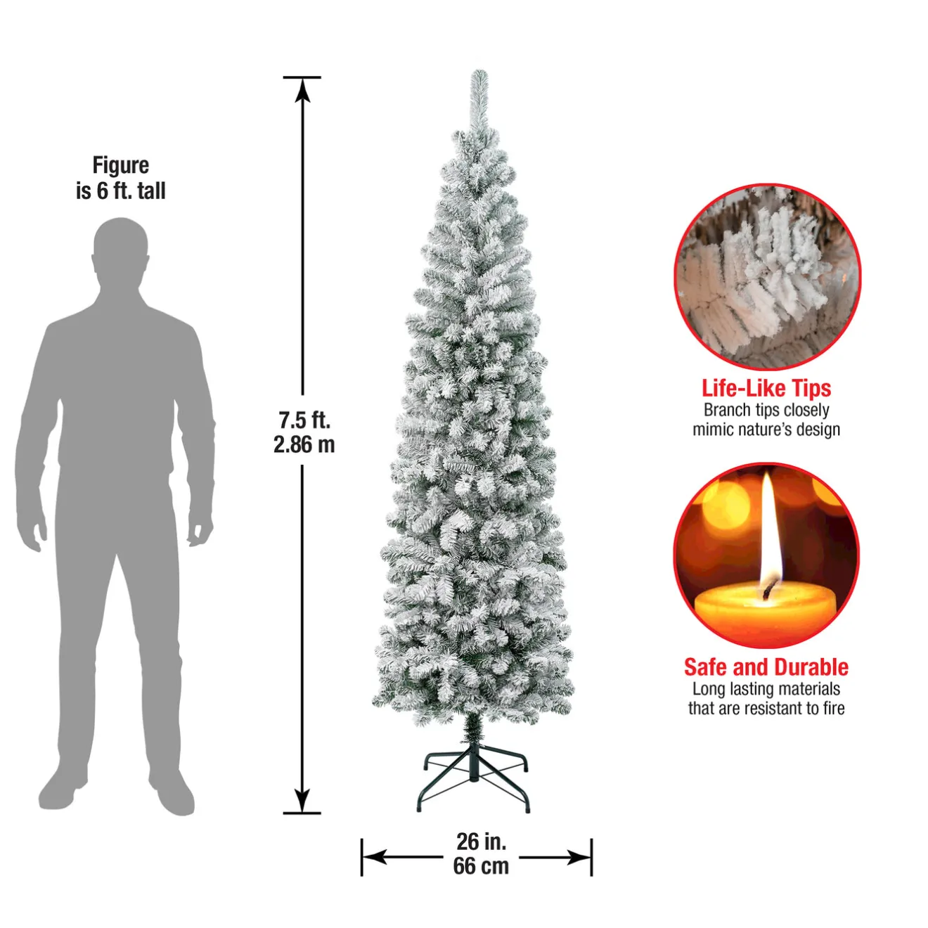 Hot 7.5 ft. Acacia Pencil Slim Flocked Tree Pencil Slim|Unlit