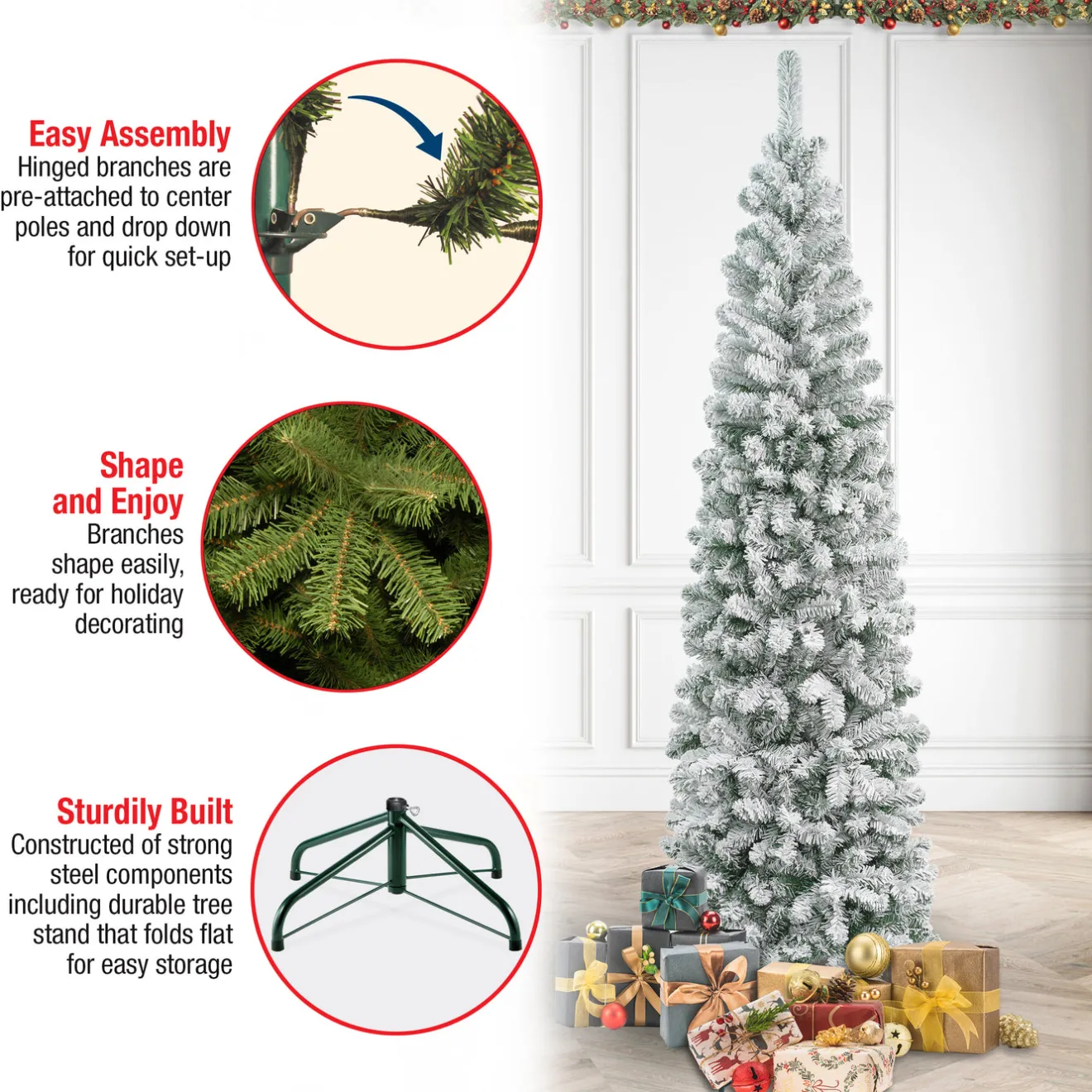 Hot 7.5 ft. Acacia Pencil Slim Flocked Tree Pencil Slim|Unlit