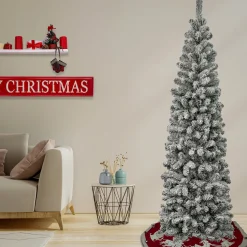 Hot 7.5 ft. Acacia Pencil Slim Flocked Tree Pencil Slim|Unlit