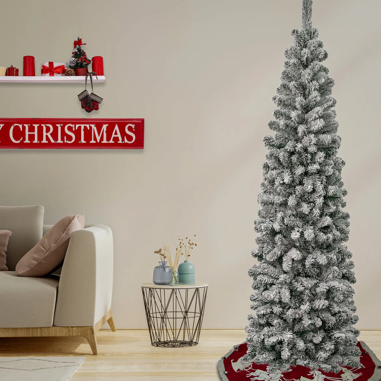 Hot 7.5 ft. Acacia Pencil Slim Flocked Tree Pencil Slim|Unlit
