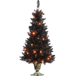 Online 4 ft. Black Entrance Tree with String of Orange Lights Trees