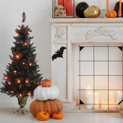 Online 4 ft. Black Entrance Tree with String of Orange Lights Trees