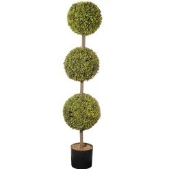 Clearance 4 ft. Boxwood Three Ball Potted Topiary in a Black Pot Base Topiaries & Shrubs