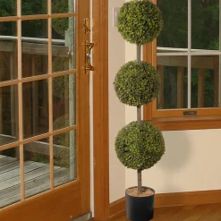 Clearance 4 ft. Boxwood Three Ball Potted Topiary in a Black Pot Base Topiaries & Shrubs