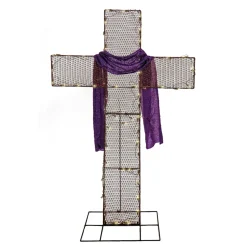Sale 5 ft. Easter 2D Glitter Mesh Cross Decoration with LED Lights Outdoor Decorations
