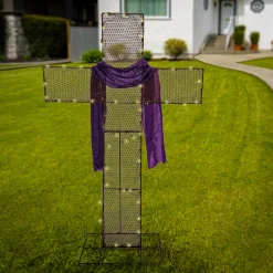 Sale 5 ft. Easter 2D Glitter Mesh Cross Decoration with LED Lights Outdoor Decorations