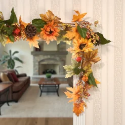 6 ft. Fall Garland with Sunflowers, Pinecones, Berry Clusters, Maple Leaves Garlands