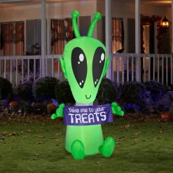 Hot 7 ft. Halloween Alien with Sign Inflatable Decoration with LED Lights Inflatable Decorations