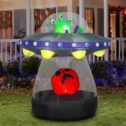 Hot 6 ft. Halloween Animated Alien Spacecraft Inflatable Decoration with LED Lights Animated Decorations