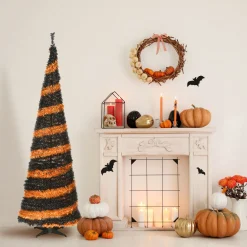 Sale 7.5 ft. Halloween Black and Orange Tinsel Tree Trees