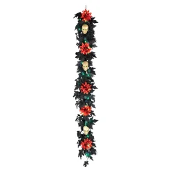 Sale 6 ft. Halloween Boo-tiful Garland with Orange Dahlia Flowers, White Skulls, LED Lights Garlands