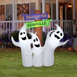 New 6 ft. Halloween Ghost Trio and Signpost Decoration Inflatable Decorations