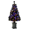 Best 4 ft. Halloween Pre Lit Black Tree Decoration with Fiber Optic, LED Lights Trees