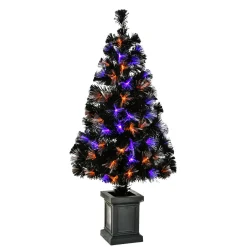 Best 4 ft. Halloween Pre Lit Black Tree Decoration with Fiber Optic, LED Lights Trees