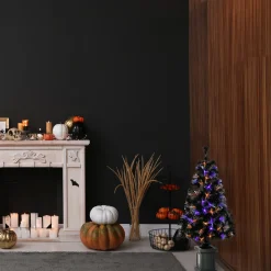 Best 4 ft. Halloween Pre Lit Black Tree Decoration with Fiber Optic, LED Lights Trees