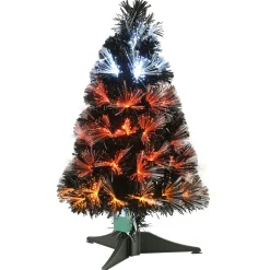 Outlet 3 ft. Halloween Pre Lit Black Tree Decoration with Fiber Optic, Candy Corn Colored Lights Trees