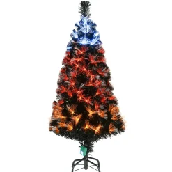 Best 4 ft. Halloween Pre-Lit Black Tree with Fiber Optic, Candy Corn LED Light Trees