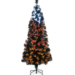 Discount 6 ft. Halloween Pre-Lit Black Tree with Fiber Optic, Candy Corn LED Lights Trees