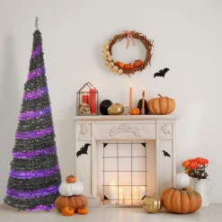 Outlet 7.5 ft. Halloween Pre-Lit Black Tree with LED Lights Trees