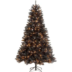 7 ft. Halloween Pre-Lit North Valley Spruce Full Black Tree with White Lights Trees