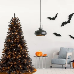 7 ft. Halloween Pre-Lit North Valley Spruce Full Black Tree with White Lights Trees
