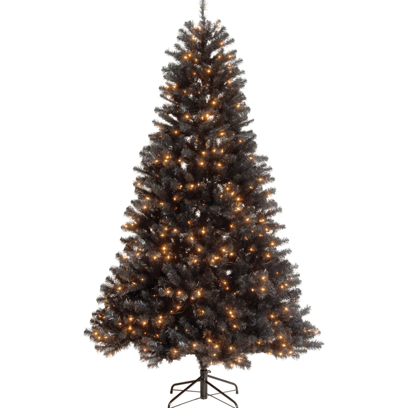 Discount 7.5 ft. Halloween Pre-Lit North Valley Spruce Full Black Tree with White Lights Trees