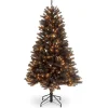 Sale 4.5 ft. Halloween Pre-Lit North Valley Spruce Full Black Christmas Tree with White Lights Trees