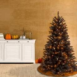 Sale 4.5 ft. Halloween Pre-Lit North Valley Spruce Full Black Christmas Tree with White Lights Trees