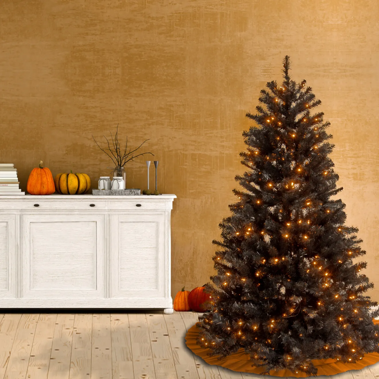 Sale 4.5 ft. Halloween Pre-Lit North Valley Spruce Full Black Christmas Tree with White Lights Trees