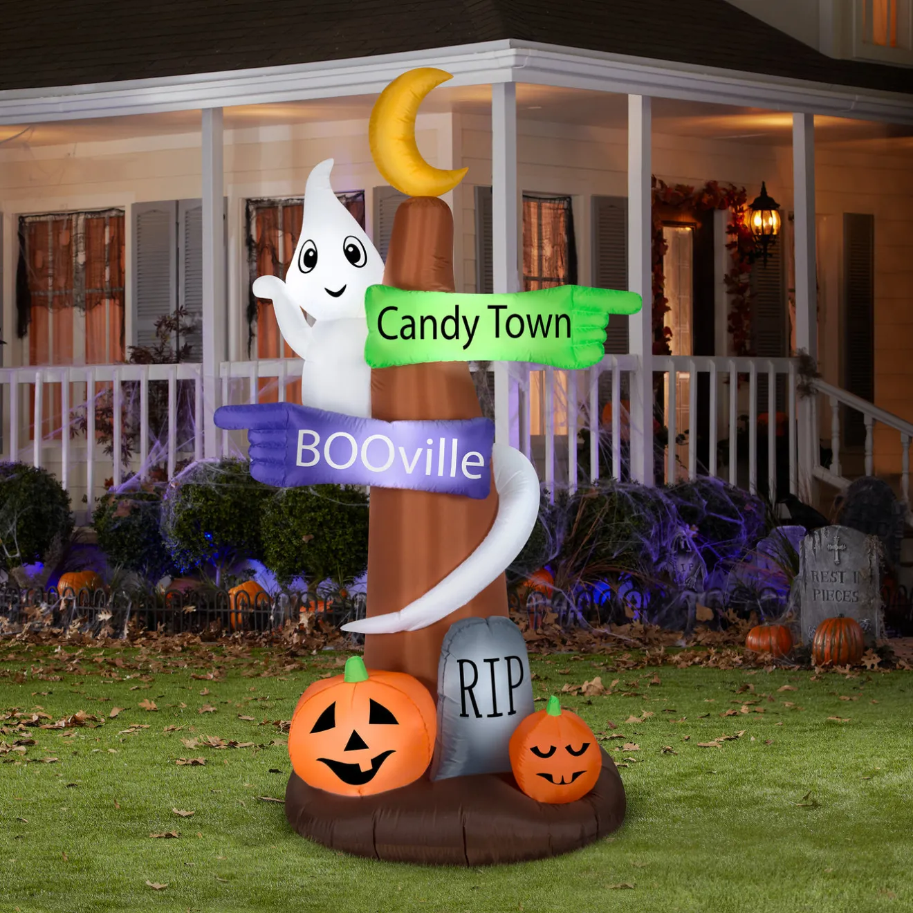 New 8 ft. Halloween Signpost and Ghost Inflatable Decoration Inflatable Decorations