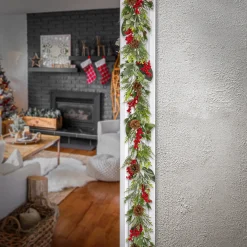 9 ft. HGTV Home Collection Berries and Greenery Garland Unlit Christmas Garlands|7-10 Feet Christmas Garlands