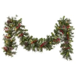 Discount 9 ft. Iced Berry Pine Garland with LED Lights 7-10 Feet Christmas Garlands