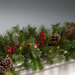 Discount 9 ft. Iced Berry Pine Garland with LED Lights 7-10 Feet Christmas Garlands