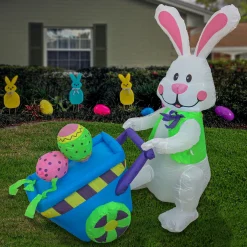 Clearance 4 ft. Inflatable Easter Bunny with Wheelbarrow Decoration Inflatable Decorations