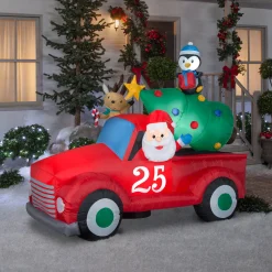New 8 ft. Inflatable Santa in Vintage Pickup Truck with LED Lights Inflatable Decorations