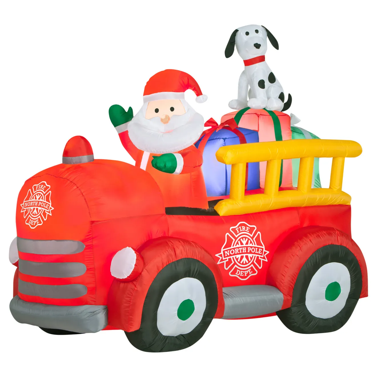 New 6 ft. Inflatable Santa in Vintage Firetruck with LED Lights Inflatable Decorations