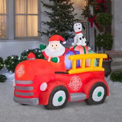 New 6 ft. Inflatable Santa in Vintage Firetruck with LED Lights Inflatable Decorations