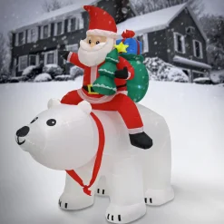 6 ft. Inflatable Santa Riding Polar Bear Inflatable Decorations