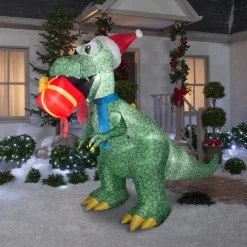 Outlet 9.5 ft. Inflatable Tyrannosaurus Rex with Gift and LED Lights Inflatable Decorations