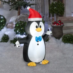 Clearance 4 ft. Inflatable Waving Penguin with LED Lights Inflatable Decorations