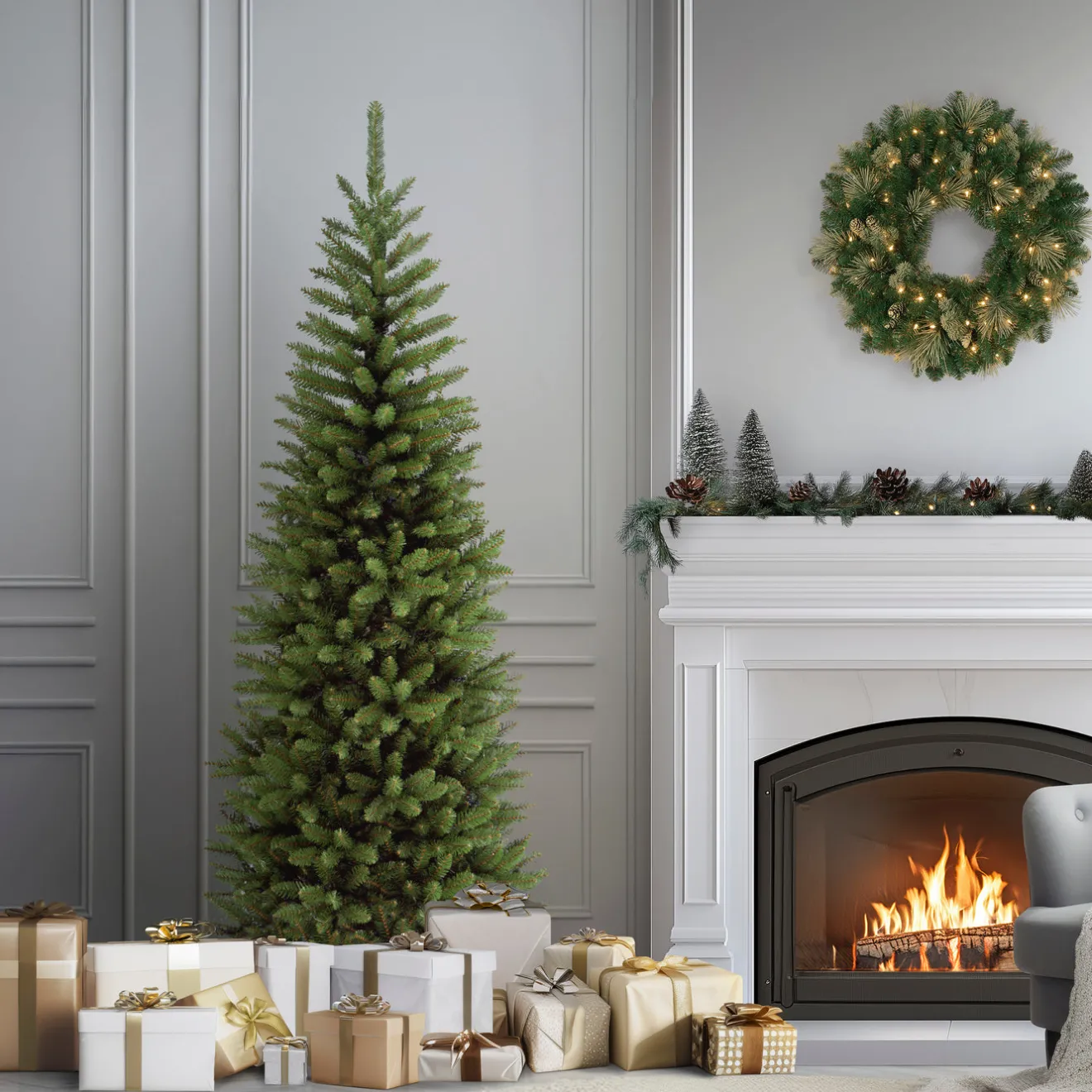 Clearance 6 ft. Kingswood Fir Pencil Tree Pencil Slim|Unlit