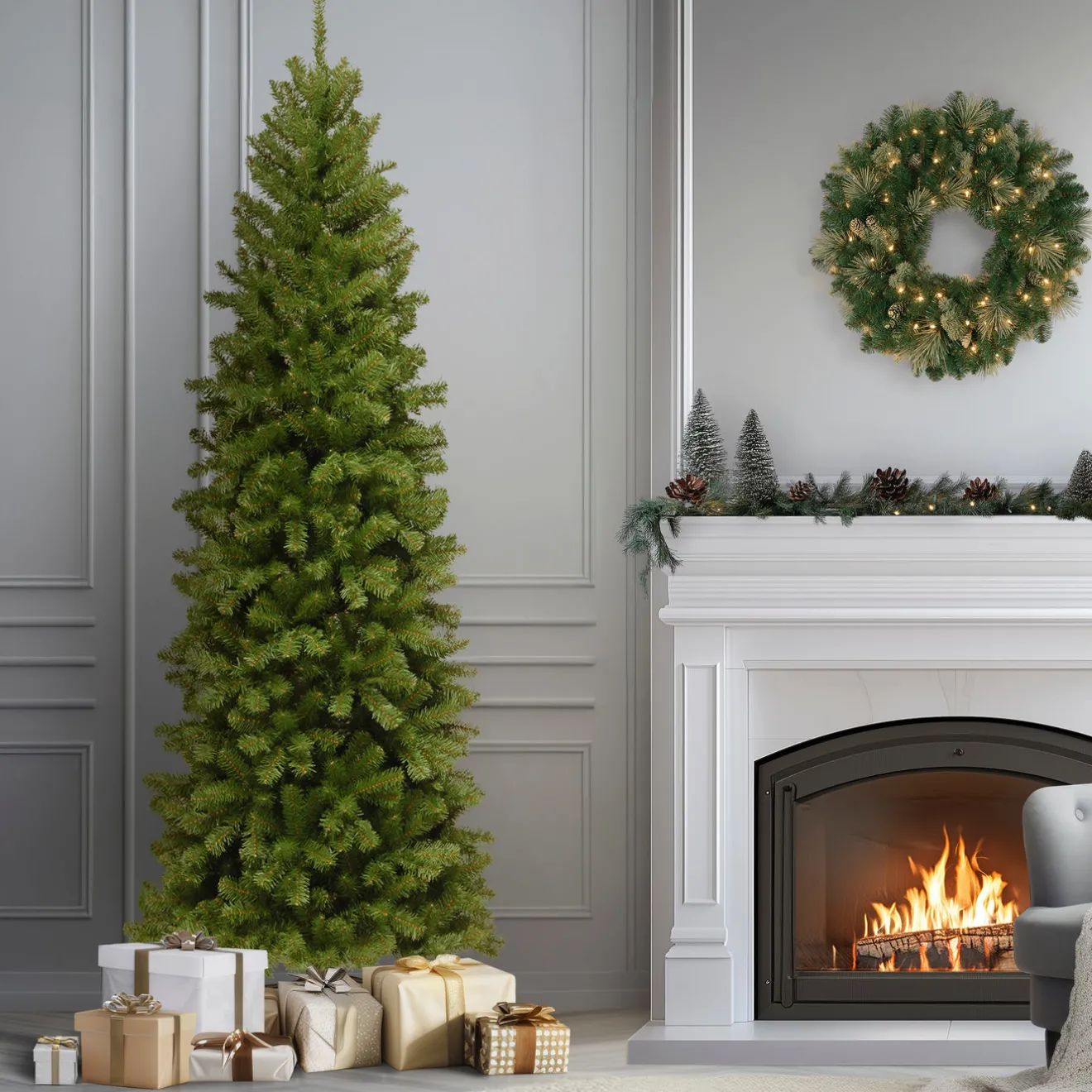 Sale 9 ft. North Valley Spruce Pencil Slim Tree Pencil Slim|Unlit