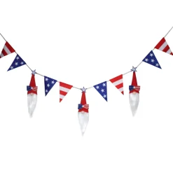 Hot 6 ft. Patriotic Flags and Red Gnomes Garland Decorations