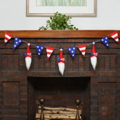 Hot 6 ft. Patriotic Flags and Red Gnomes Garland Decorations